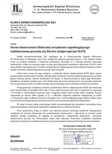 Ocena skuteczności klinicznej urządzenia zapobiegającego nadmiernemu poceniu się Electro Antiperspirant ELITE